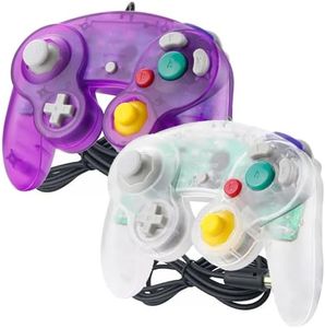 Reiso Gamecube Controller, 2 Pack NGC Classic Wired Controller for Wii Game cube Console (Clear Purple and Clear White)