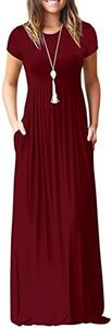 EUOVMY Women's Short Sleeve Loose Plain Maxi Dresses Casual Vacation Long Dresses with Pockets, 1-wine Red, Small