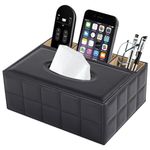 XNONE Tissue Box Cover Rectangle Black Kleenex Box Holder PU Leather Facial Tissue Organizer,Multifunctional Remote Control Stationery Storage Box,Home Office Supplies Car Napkin Caddy
