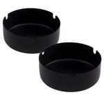 Ashtray Stainless Steel Cigarette Ashtray Ash Tray for Cigarettes 2 Pack (Black, Large-3.94in)