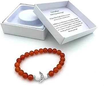 Bracciale in pietra preziosa corniola fatto a mano con angelo custode in confezione regalo | felicità amore energia famiglia, 18 cm, Gemma, Corniola