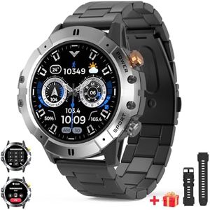 Military orologio Smartwatch Uomo con Effettua/Risponde Chiamate , 1.52" rotondo Fitness Tracker con 120+ Modalità Sport,Ai,1ATM,Notifiche WhatsApp,smart watch con cinturino in metallo per iOS Android
