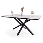 Spinningfield Dining Table - 6 Seater Kitchen Table for Dining Room - Rectangular White Ceramic Marble Effect Dinner Table for 6 People - Luxe Table w/Black Cross Legs - W160cm xD90cm - Atherton