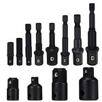 EVANCE Impact Socket Adapter Set,Extension Socket Adapter Set,Extension Set Turns Power Drill Into High Speed Nut Driver 1/4 inch, 3/8 inch, 1/2 inch Drive. 2 Adapters and 2 Reducers (Black(8+4))