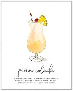Modern Day Art Pina Colada Cocktail Wall Decor - Illustrated Alcohol Poster with Ingredients - Vintage Bar Poster - UNFRAMED 8x10
