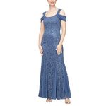 Alex Evenings Women's Long Cold Shoulder, Mother of The Bride Dress, Formal Event, Wedding Guest, (Petite and Regular Sizes), Wedgewood Lace, 4