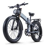 Ficyacto Electric Bike,48V17.5AH Battey, 26 * 4.0 Fat Tire Electric Bike, Shimano 8Speed Mountain Ebike for Men (Grey)