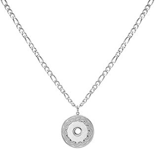 LUUK LIFESTYLE Collar de acero inoxidable con colgante circular| moneda diseño moderno, regalo joyería para novia, mujer, amiga, estilo minimalista, sencillo, accesorio de moda, plateado