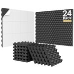 24 Pack-2"x12"x12" Self-Adhesive Acoustic Foam Panels, TONOR 3D Pyramid Designed Sound Pannels for Absorption of Echoes, Fast Expand, Sound Absorbing Foams Suitable for Home and Studio, Black