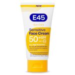 E45 SPF50+ Sensitive Sun Cream for Face with Hyaluronic Acid - UVA and UVB Protection - Fragrance-Free and Dermatologically Tested Sunscreen - Suitable For Dry, Sensitive and Eczema Prone Skin (50ml)