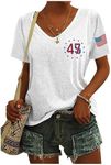 V Neck T Shirts for Women American Flag Patriotic Shirts Nashville Concert Shirt Cowgirl Country Graphic Floral Tee Tops, Trump 47-white, Small