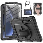 HXCASEAC Case for Samsung Galaxy Tab S9 FE 10.9’’/ S9 Case 11’’ with Screen Protector/Pen Holder/Hand Strap (SM-X510 X516B X518U X710 716B X718U) Heavy Duty Case for Samsung S9 FE/S9 Tablet - Black