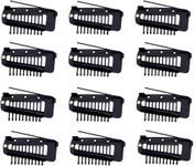 12Pcs Chunni Clips with Safety Pins, Strong Chunni Dupatta Clips for Woman Accessories DIY, Black Hair Extension Clips Wig Clips to Secure Wig Clips with Rubber U-Shape Snap Chunni Clips