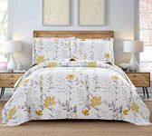 Quilt Set Queen Floral Bedspread Coverlet Queen Floral Quilts Bedding Spring Summer Lightweight Quilts Bedspread Reversible Bedding Grey Leaf Yellow Floral Quilt Collection Bedspread with Pillow Shams