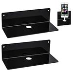 Set of 2 Acrylic Floating Wall Shelves,Modern Wall Shelves Small Adhesive Display Shelf for Bedroom Bathroom Kitchen Living Room Office Playroom (Black)