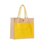 ECOPEDIA Jute Bags |Eco-Friendly Jute Shopping Bag with Zip and pocket, Jute Bag for Office, Grocery Bag and Jute Lunch Bag with Handle for Men and Women | Pack of 1 | Multicolor Tote Bag (Yellow)