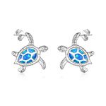 WINNICACA Sea Turtle Tortoise Earrings Sterling Silver Created Blue Opal Ocean Stud Earrings Jewelry Gifts for Women Mom Gift