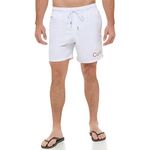 Calvin Klein Men's Standard UV Protected Quick Dry Drawstring Solid Swim Trunk, White Pride, Medium
