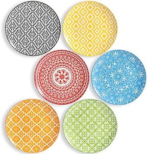 AHX Dinner Plates Ceramic Plate Set - 10 Inch Large Porcelain Round Plate Sets of 6 - Flat Colorful Pattern Dining Plates for Kitchen | Family - Dishwasher | Microwave | Oven Safe