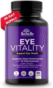 HerbaMe Eye Vitality, Eye Vitamins Supplement with Lutein, Bilberry, Beta Carotene, L-Taurine, Zinc and Quercetin, 90 Capsules, Supports Vision, Ocular and Macular Health, Helps Eyes Filter Blue Light
