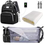SNDMOR Baby Changing Bag Backpack, Nappy Changing Bags Large Capacity, Portable Travel Diaper Bag with Foldable Cot Bed, Baby Bed Backpack (Black)