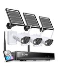 ZOSI C306PK 8CH 2K Solar Powered Wireless Security Camera System Outdoor, 3 x 3MP Wire-Free Battery Camera with Color Night Vision,2-Way Talk,Spotlight,Light & Siren Alarm,1TB HDD for 24/7 Recording