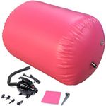 Inflatable Gymnastics Air Barrel Roller Tumbling Mats Length 40 Inch Diameter 31.5 Inch Yoga Gymnastic Training Folding Storage for Home (Pink-air barrel roller)