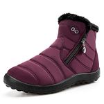 HARENCE Snow Boots for Women Winter Boot with Comfortable Warm Fur Lined Ankle Booties Outdoor Slip On Waterproof Short Boots, Red, 8