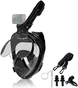 Snorkeling Gear for Adults, Full Face Snorkel Mask Adults with Camera Mount, Snorkel Mask for Glasses Wearers Check Valve Air Inlet Breathe Better, Panoramic View Snorkel Set (Black, XL)