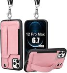 TOOVREN iPhone 12 Pro Max Wallet Case, iPhone 12 Pro Max Lanyard Case with Leather PU Card Holder Stand Adjustable Detachable Phone Neck Strap, Phone Protective Back Cover 6.7" for Women Girls (Pink)