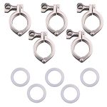 DERNORD Tri-clamp Stainless Steel 304 Single Pin Heavy Duty Tri Clamp with Wing Nut for Ferrule TC with 1 pc Silicone Gasket (1.5" Tri-clamp+Silicone Gasket) (1.5 Inch Tri clamp Size: 5 Pack)