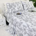 FADFAY Black and White Sheets Set King Vintage Peony Floral Bedding Shabby White Floral Sheets Elegant Farmhouse Bedding 100% Soft Premium Cotton Bedding with Deep Pocket Fitted Sheet 4Pcs, King Size