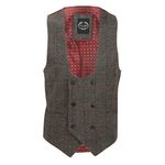 XPOSED of London Mens Double Breasted Tweed Check Waistcoat Retro Horseshoe Cut Herringbone Vest[UWC-MUNRO-W9212-2,UK 36 EU 46,Ash Brown]