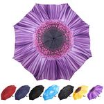 YumSur Windproof Travel Umbrellas - Lightweight Automatic Compact Folding Umbrella Violet Daisy Design, Reinforced Canopy, Auto Open/Close, for Men and Women