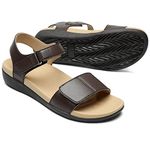 MEGNYA Comfortable Arch Support Walking Sandals for Women, Plantar Fasciitis Slides with Soft Straps, Orthotic Sandals with Non-Slip Lightweight Sole, W3-brown, 8