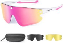 Odoland Polarized Magnetic Sports Sunglasses, Black Frame Plated Pink Lense, Replaceable Grey Lense and Night Vision Lense for Men Women Adult for Riding Driving Fishing