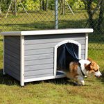 Petsfit Dog Kennels for Outside with Removable Floor for Easy Cleaning, Wooden Kennel Pitch Roof, Outdoor Wood Dog Kennel and Shelter, 96cm x 61cm x 70cm(Medium) Grey