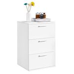 Yaheetech White Bedside Table, Chest of 3 Drawer, Bedside Drawers, Wood Night Stand with Metal Handles, Storage Side Table for Bedroom Living Room, 35 x 40 x 60 cm