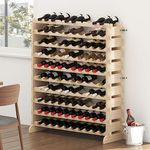 DlandHome Wood Wine Rack Stand 100 Bottles Holder 10 Tier Stackable Wine Storage Organizer Shelf Free Standing, DCA-10BFLCBY-WS100