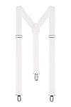 Boolavard® TM Braces/Suspenders One Size Fully Adjustable Y Shaped With Strong Clips (White)