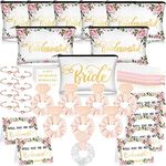 Jutom 63 Pcs Bride Bridesmaid Proposal Gift Maid of Honor Gifts Matron Brides Cosmetic Makeup Bag Hair Knotted Bracelets Invitation Cards for Wedding Bachelorette, as pictures show, Rose and Leaves