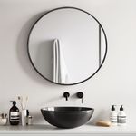 ProPulse Black Round Wall Mirror, 70CM Mounted Bathroom Mirror, Vanity Mirror, Makeup Mirror Bedroom, Aluminum Alloy Frame - Large Circle Mirror with Modern Rounded Frame