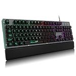 RaceGT Gaming Keyboard, Ergonomic LED Keyboard Gaming Rainbow Backlit USB Full Size Keyboard with Wrist Rest Light Up Wired Gaming Keyboards for PC Mac Laptop Computer Xbox Gamer UK Layout