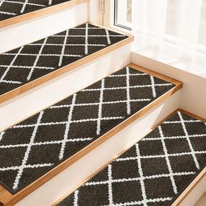 COSY HOMEER Edging Stair Treads Non-Slip Carpet Mat 28inX9in Indoor Stair Runners for Wooden Steps, Stair Rugs for Kids and Dogs, 100% Polyester TPE Backing 15pcs,Brown
