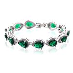 GULICX Lady Green Teardrop Party Tennis Bracelet Chain Cubic Zirconia CZ Silver Tone