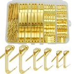 Hoeine 200 Pieces Picture Hangers, 3 Sizes Picture Hanging Kit Including 10lb/30lb/50lb Picture Hanging Hooks, Heavy Duty Picture Hooks with Nails for Drywall Wooden Wall (Gold)