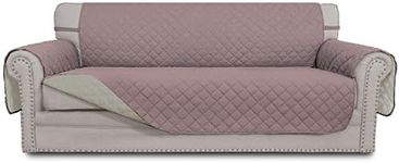 Easy-Going Sofa Covers, Slipcovers, Reversible Quilted Furniture Protector, Improved Anti-Slip with Elastic Straps and Foams (Sofa, Pink/Beige)