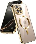 VONZEE Electroplating Transparent Clear Logo Cover for iPhone 16 Pro Case, Compatible with Magsafe, Full Body & Individual Camera Protection for Each Lens for Men & Women (Gold)