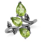 Silvershake 2.76ct. 3 Stone Natural Peridot 925 Sterling Silver Bypass Leaf Ring Size 8