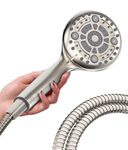 LOKBY 5″ High Pressure Handheld Shower Head 6-Setting - High Flow Even with Low Water Pressure - Hand Held Showerhead Set with 59″ Stainless Steel Hose, Teflon Tape, Rubber Washers - Nickel